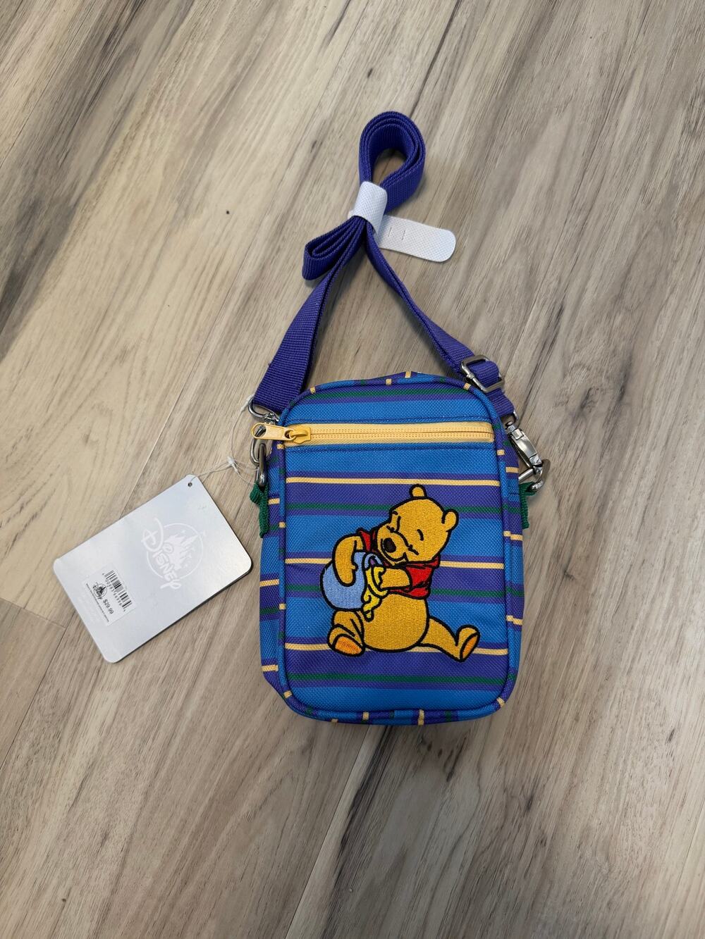 NWT Disney Parks Winnie The Pooh Multicolored Striped Crossbody Bag Purple Blue